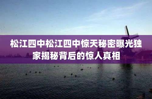 松江四中松江四中惊天秘密曝光独家揭秘背后的惊人真相