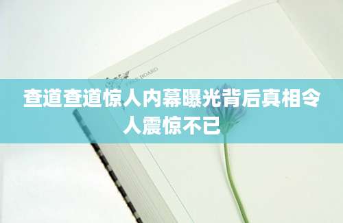 查道查道惊人内幕曝光背后真相令人震惊不已