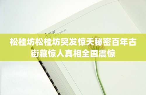 松桂坊松桂坊突发惊天秘密百年古街藏惊人真相全国震惊