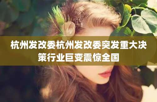 杭州发改委杭州发改委突发重大决策行业巨变震惊全国