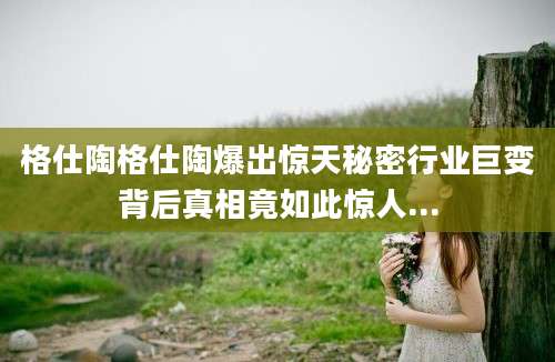 格仕陶格仕陶爆出惊天秘密行业巨变背后真相竟如此惊人...