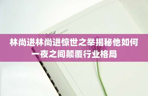 林尚进林尚进惊世之举揭秘他如何一夜之间颠覆行业格局