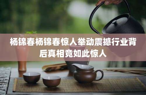 杨锦春杨锦春惊人举动震撼行业背后真相竟如此惊人