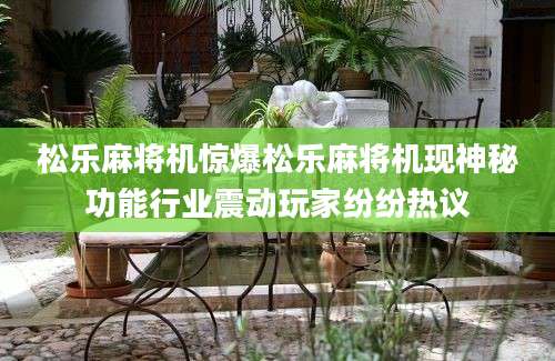 松乐麻将机惊爆松乐麻将机现神秘功能行业震动玩家纷纷热议