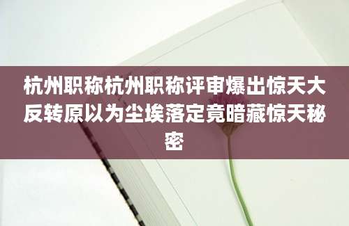 杭州职称杭州职称评审爆出惊天大反转原以为尘埃落定竟暗藏惊天秘密